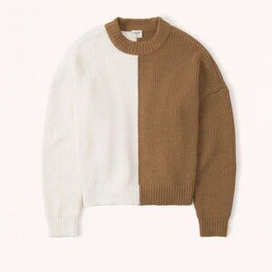 Abercrombie & Fitch Color Block Crewneck Sweater in Cream & Brown - Size XXS